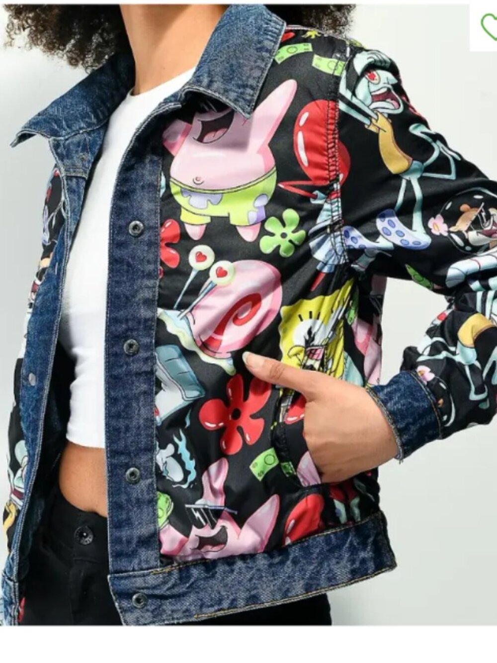 Members Only x SpongeBob Women's Sz S Reversable Denim Trucker Jacket